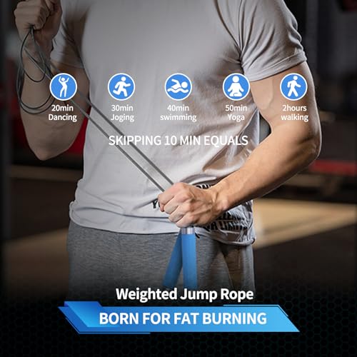 Weighted Jump Rope for Men，Women and kids(1LB), Jump Ropes for Fitness, Speed Skipping Rope, Gym,Indoor/Outdoor - Fitness, Workout, Boxing,crossfit (Black)