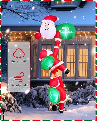 8 FT Hanging Christmas Inflatables Outdoor Decoration, Climbing Santa with Build-in LED, Blow Up Inflatable for Xmas Party, Holiday, Outdoor, Indoor, Yard, Garden, Lawn