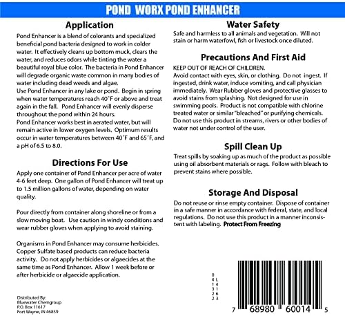 Pond Enhancer Gallon - Pondworx Concentrated Blue Dye with Pondworx Bacteria, 2 in 1 Formulation - Treats 1 Acre - Safe for Fish, Wildlife, Pets & Children