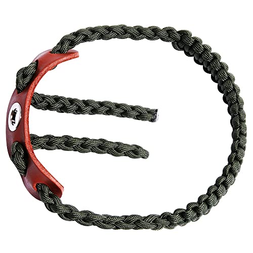 Elm Ray Archery Bow Wrist Sling 550 Paracord,Durable 100% Full Grain Leather with Strong Metal Grommet,Comfortable and Light,Fit Compound Bow Stabilizer & Recurve (Army Green)