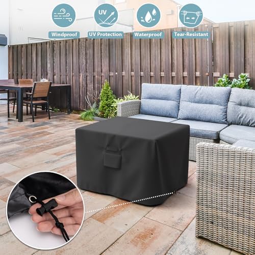 SHINESTAR 36 Inch Square Fire Pit Cover, Fits for 32-36 Inch Outdoor Fire Table Cover, Waterproof and Windproof, 36 x 36 x 24 Inch, Black