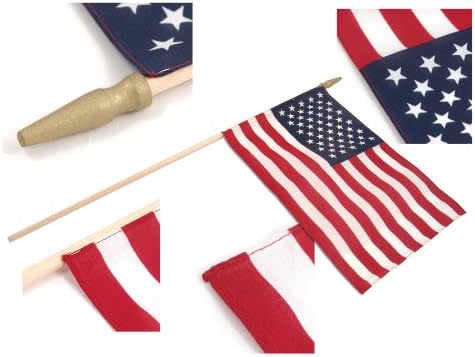 Super Tough Small American Stick Flags 1’x1.5’ | Cotton Outdoor Flag on 2.5’ Wooden Stick | Mini Flags Patriotic Decor for Various Holiday Parties and National Flag Day | 25 Pack