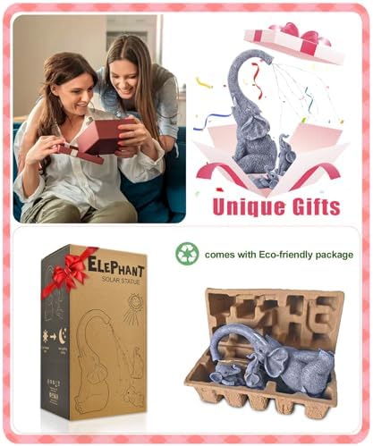 Qeeman Solar Elephant Statues for Garden Decor: Outdoor Sculptures for Lawn Ornaments - Porch Patio Balcony Front Yard Birthday Gifts for Mom Grandma Women