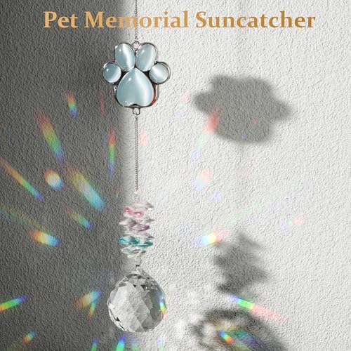 Pet Memorial Suncatcher - Dog Paw Memorial Gifts, Pet Loss Crystal Prisms Rainbow Maker, Lost of Dog Bereavement Gift Idea, Thoughtful Dogs and Cats Remembrance Sun Catcher, Pet Sympathy Gifts