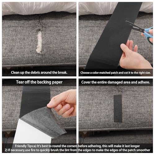 Lusofie Canvas Repair Tape, Waterproof Canvas Repair Self-Adhesive Patch Tent Repair Tape Canvas Repair Kit for Repairing Sofas Clothes Tents Boat Covers Umbrellas Patios Backpacks(Black)