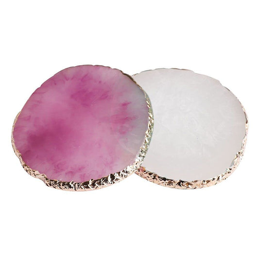2 Pcs Resin Nail Art Palette, Nail Art Painting Mixed Color Palettes Gold Edge Nail Holder Nail Art Display Board (Purple, White)