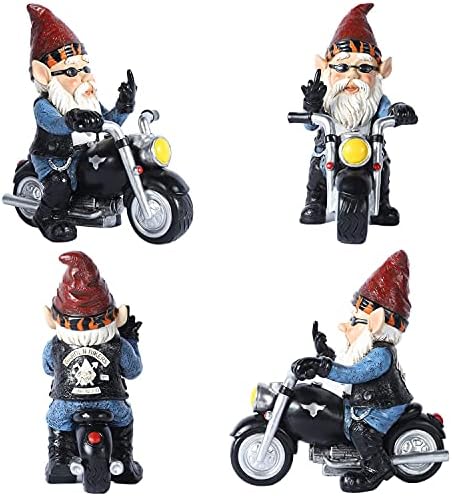 Garden Gnome Riding Motorcycle Funny Outdoor Gnome Decoration Indoor Outdoor Lawn Figurines for Home Yard Décor, Medium
