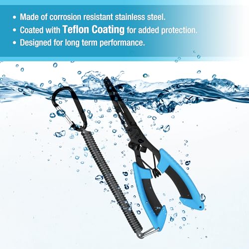 Mossy Oak 2Pcs Fishing Tools Kit- Fishing Plier, Fish Lip Gripper, Multifunctional Fishing Hook Remover with Lanyards Sheath, Saltwater Resistant Fish