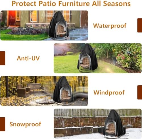 Oslimea Patio Hanging Egg Chair Cover Waterproof Swing Egg Chair Cover with Zipper Windproof Egg Chair Cover with Bottom Buckle, Outdoor Wicker Single Seat Egg Chair Covers, Black