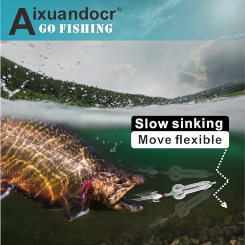 Bass Fishing Lure, Fishing Spoons, Topwater Fishing Lures with Trebles Hooks, Trout Fishing Lures, Fishing Tackle for Freshwater and Saltwater