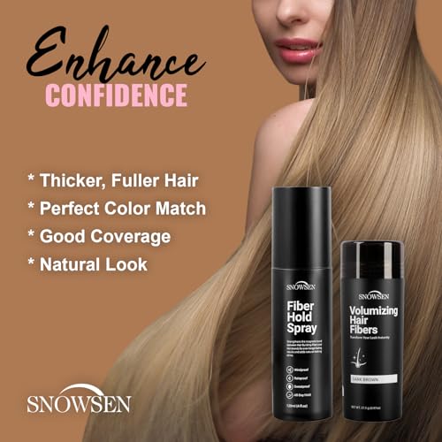 SNOWSEN Hair Building Fibers for Thinning Hair in Women & Men, Dark Brown, 27.5g, 5-in-1 Beard Styling Set, Applicator Pump, Fiber Hold Spray, Application Card, Hairline Enhancement Comb