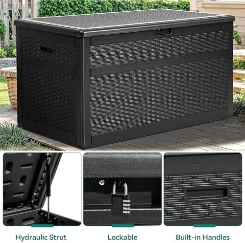 YITAHOME 230 Gallon Double-Wall Deck Box with Divider & Side Handles, Outdoor Large Storage for Patio Furniture Cushions, Garden Pool Accessories, Water Resistant & Lockable