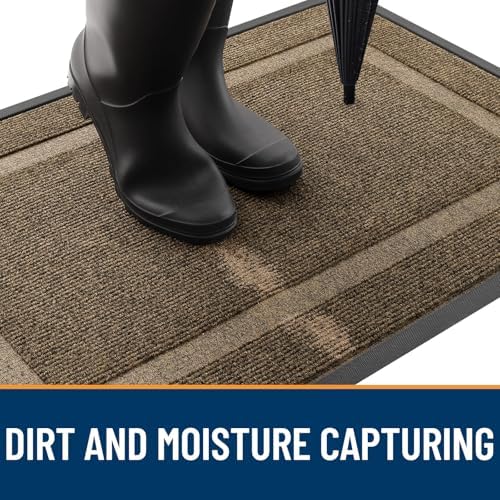 OLANLY Front Door Mat Indoor Outdoor Entrance, Waterproof All-Season, All-Weather Doormat, Sturdy Natural Rubber, Fade Resistant, Low Profile, Easy Clean Patio Porch Entryway Mat, 36x24, Brown