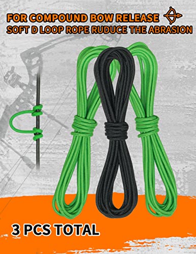 THREE ARCHERS Archery D Loop Rope for Compound Bow D Ring Buckle Release Nocking Loop Material（Pack 3） Bowstring Serving Thread D Loop Buckle (2 Green+Black)