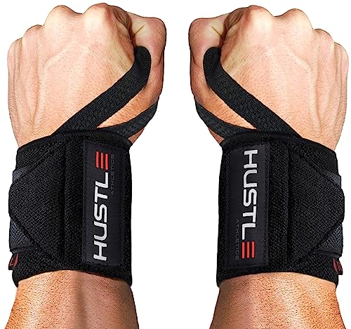 Hustle Athletics Wrist Wraps - Best Weightlifting Support (Professional Competition Grade Wrap) - Brace Your Wrists to Push Heavy, Avoid Injury & Improve Your Workout - for Men & Women