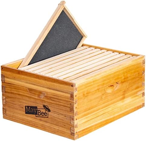 10-Frame Beehive Box Langstroth Deep Brood Box Dipped in 100% Beeswax Includes Wooden Frames & Waxed Foundations (Unassembled)