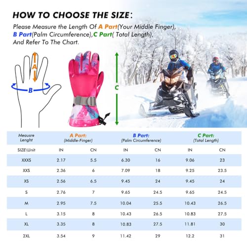 Odtmger Ski Gloves, Winter Gloves,Winter Waterproof Ski Gloves, Warm and Breathable Snow Gloves, Suitable for Outdoor Sports of Boys and Girls in Cold Winter