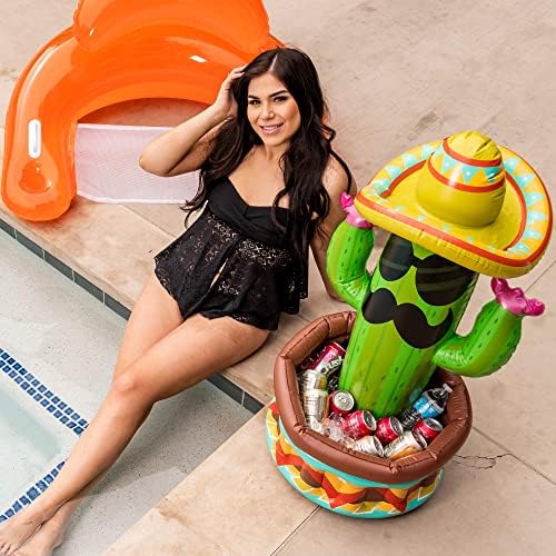 JOYIN 36" Inflatable Cactus Cooler with Sombrero Hat for Fiesta, Cinco de Mayo Party Supplies, Inflatable , Pool Party Decoration