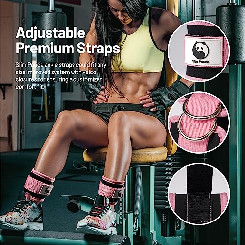 Slim Panda Ankle Strap for Cable Machine,Ankle Cuff for Kickbacks, Booty Hip Abductors,Glute Workouts, Leg Extensions, Curls for Men and Women, Adjustable with Double D-Rings (Pair, Pink)