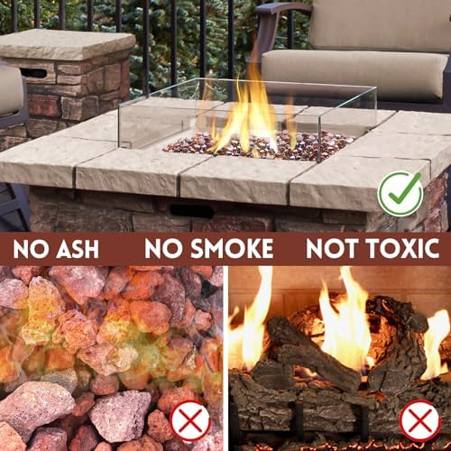 Fire Glass Rocks, Amber Beads for Propane Fire Pit, Fireplace and Outdoor Decorative. 3/4 High Luster 10LB Round Firepit Glass