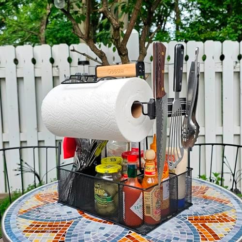 Geesta Grill Caddy - BBQ & Picnic Caddy with Paper Towel & Magnetic Tool Holders, Condiment Storage for Camper & Tailgate