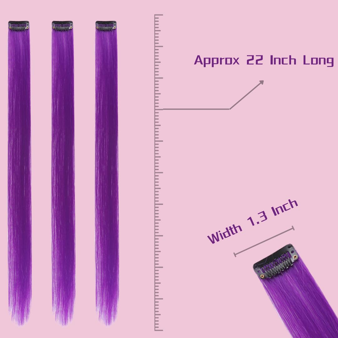 RINBOOOL Purple Hair Extensions Clip in, 22 Inch 10 Pieces Long Straight Colored, for Kids Girls Women Highlight Party, Synthetic