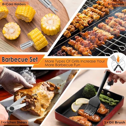 Yoehka BBQ Grilling Accessories Set, 34Pcs Heavy Duty Grill Tools for Outdoor Camping, Grilling Gifts for Men Dad, Stainless Steel Barbecue Utensils Kit with Mats and Glove in Carrying Bag, Silver