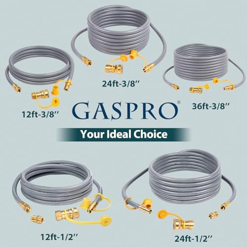GASPRO 12 Feet 3/8" ID Natural Gas Hose, Low Pressure LPG Hose with Quick Connect, for Weber, Char-broil, Pizza Oven, Patio Heater and More