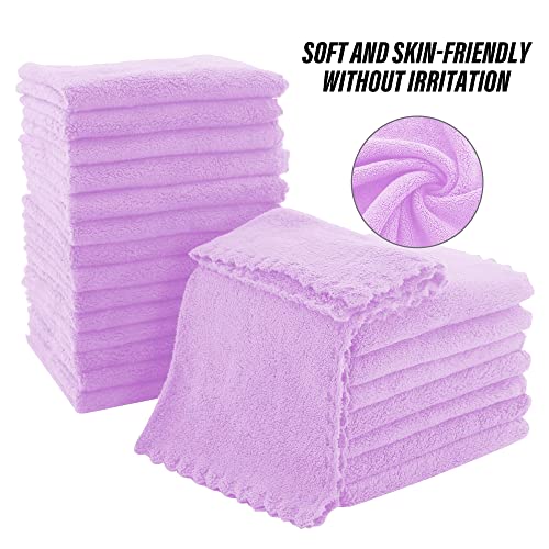MOONQUEEN Ultra Soft Premium Washcloths Set - 12 x 12 inches - 72 Pack - Quick Drying - Highly Absorbent Coral Velvet Bathroom Wash Clothes (Purple)