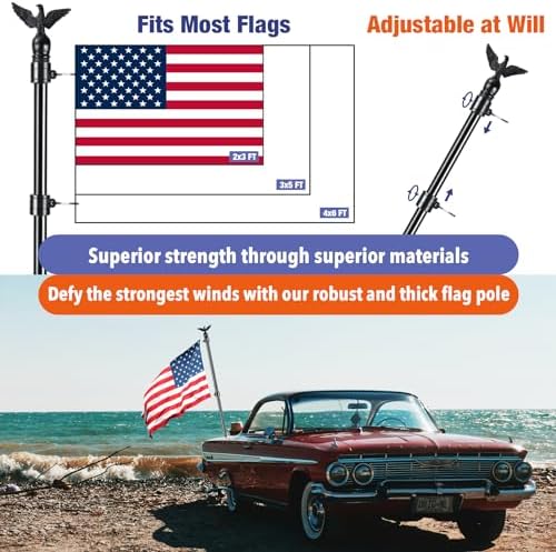 6FT Flag Pole Kit for House with Holder Bracket, Upgrade Stainless Steel Tangle Free Flagpole, Heavy Duty House Flag Pole Kit for 3x5 American Flag for Outside Porch,Outdoor,Boat (Black)