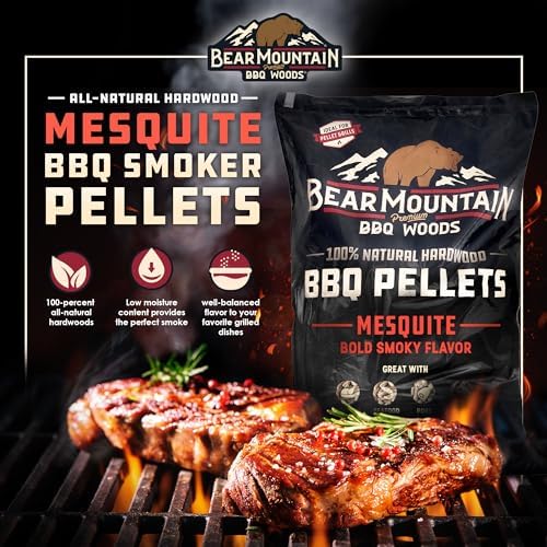 Bear Mountain All Natural Wood Pellets for Smoker, Grill & BBQ, 40 Lbs, Mesquite - Premium Hardwood Barbecue Pellets for Indoor and Outdoor Grilling
