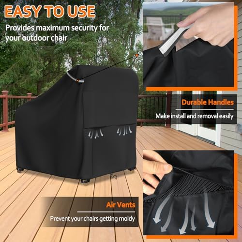STARTWO Patio Outdoor Chair Covers, Outdoor Furniture Covers Waterproof adapter for Lawn Lounge Seat, Wicker, Swivel, Adirondack, Rocking Chairs, 32"Lx 37" W x 36"H inch, Black