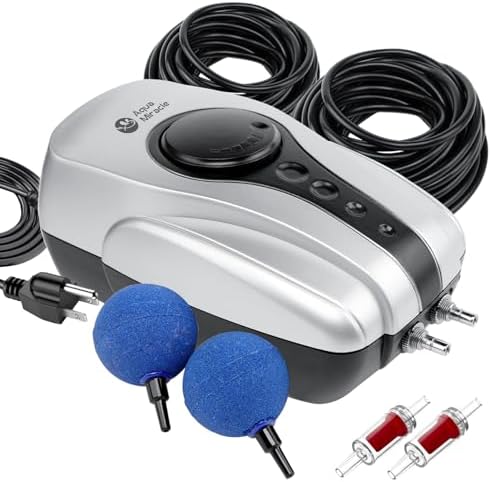 AquaMiracle Koi Pond Aerator for Pond up to 1000 & 2000 Gallons, All-in-One Pond Air Pump Aeration Kit with Air Stones Airline Tubing Check Valves