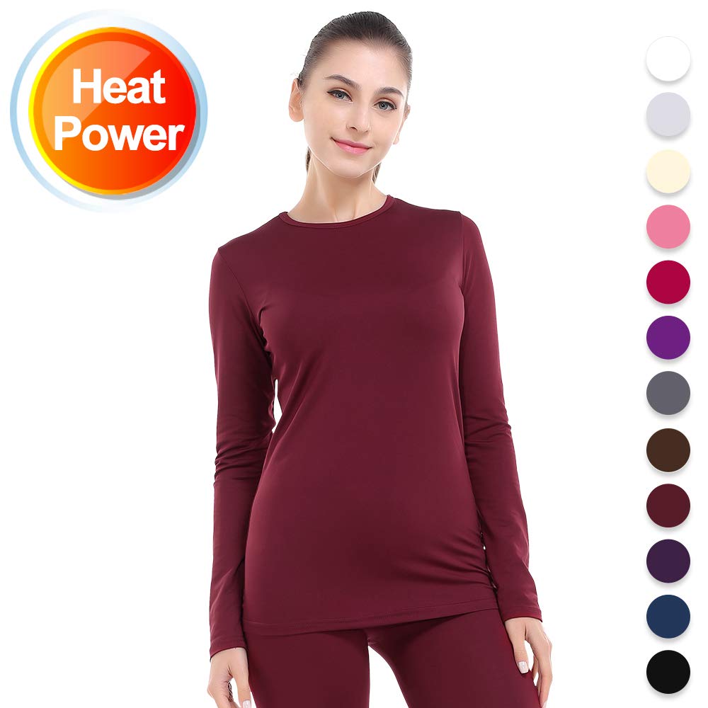 Subuteay Thermal Tops Fleece Lining Long Sleeve Thermal Shirt Womens Wine XX-Large