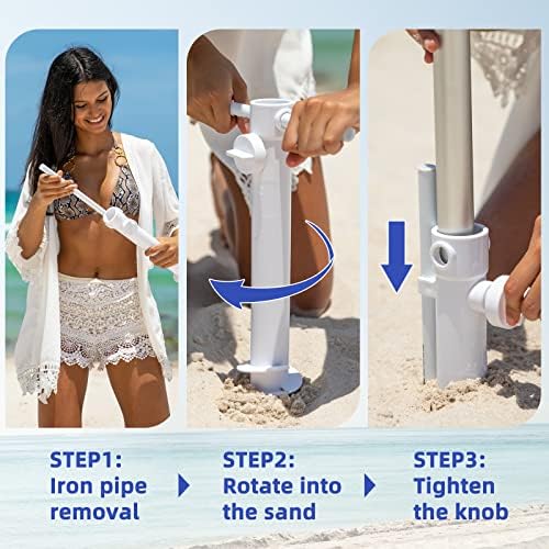 AMMSUN 7ft Heavy Duty High Wind Beach Umbrella Parasols with Sand Anchor Vent Tilt UV 50+ Sun Protection Portable Outdoor Sunshade Umbrellas Carry Bag for Patio Garden Pool Backyard Blue