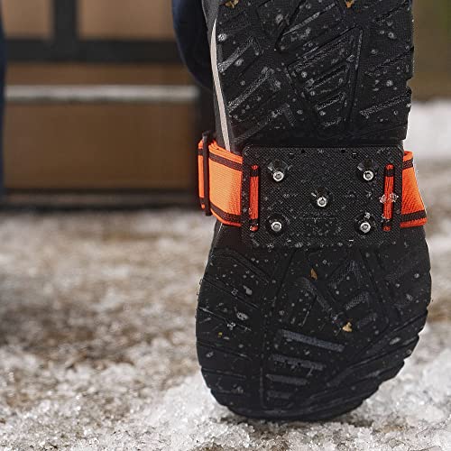 K1 Mid-Sole Ice Cleats - Rotatable Traction Aids For Shoes/Boots - Indoor/Outdoor, Climbing, Driving - Low Profile - Orange