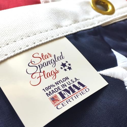 American Flag 5x8-100% Made In USA using Tough, Long Lasting Nylon Built for Outdoor Use, Featuring Embroidered Stars and Sewn Stripes plus Superior Quadruple Stitching on Fly End