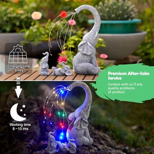 Qeeman Solar Elephant Statues for Garden Decor: Outdoor Sculptures for Lawn Ornaments - Porch Patio Balcony Front Yard Birthday Gifts for Mom Grandma Women