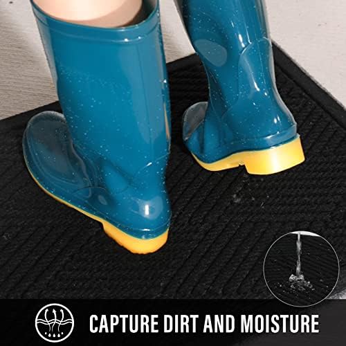 Durable Front Door Mat, Absorbent Muddy Dirt Resist Welcome Door Mats Outdoor Indoor, Stain and Fade Resistant, Non-Slip Rubber Backing Low Profile Doormat for Entryway, 30×17, Black