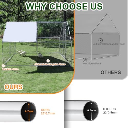 Large Metal Chicken Coop Run with Climbing Frame, Outdoor Walk-in Poultry Cage Flat Top with Waterproof&Anti-UV Cover, for Outdoor Backyard Farm, Silver (118" L x 118" W x 78.7" H)