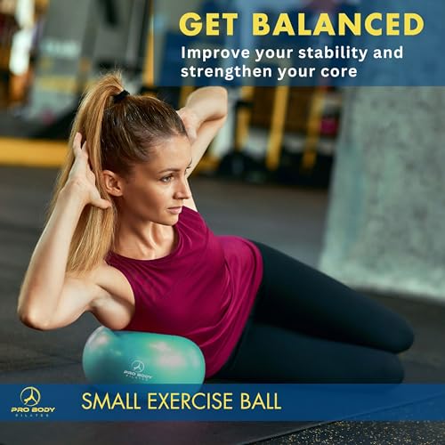 ProBody Pilates Ball Small Exercise Ball w/Pump, 9 Inch Barre Ball, Mini Soft Yoga Ball, Workout Ball for Stability, Barre, Ab, Core, and Physical Therapy Ball at Home Gym & Office (Aqua)