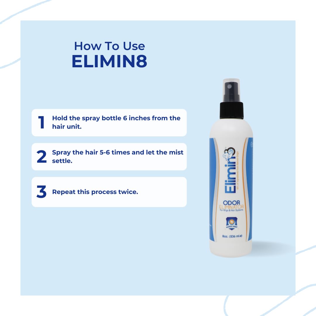 Professional Hair Labs Elimin8 Odor Eliminator for Wigs & Hair Systems - Safe for Lace and Poly Wigs & Hair Systems - 8oz