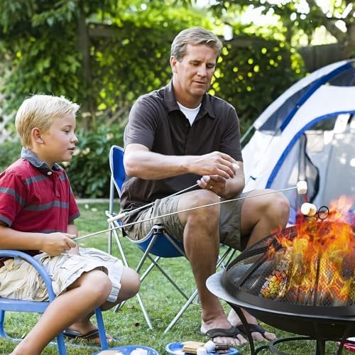 Fire Pit Spark Screen, Outdoor 36 Inch Round Fire Pit Screen with Foldable Hook and Marshmallow Sticks, Heavy Duty Steel Mesh Fire Pit Cover for Backyard, Beach, RV Camping