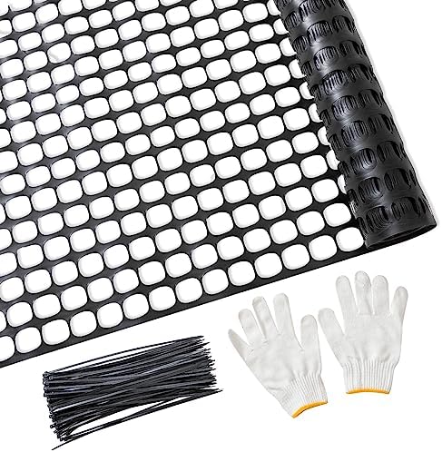 Plastic Mesh Fence Safety Fence, 4'x100' Roll with 100 Zip Ties, Resuable Temporary Netting for Garden Fencing, Construction, Snow Fencing, Animal Barrier, Poultry, Deer, Patio, Black