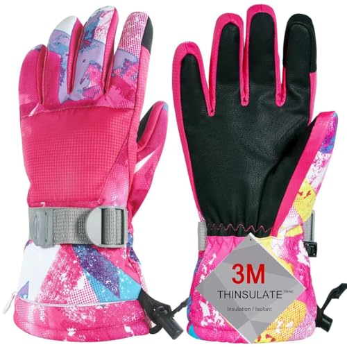 Odtmger Ski Gloves, Winter Gloves,Winter Waterproof Ski Gloves, Warm and Breathable Snow Gloves, Suitable for Outdoor Sports of Boys and Girls in Cold Winter