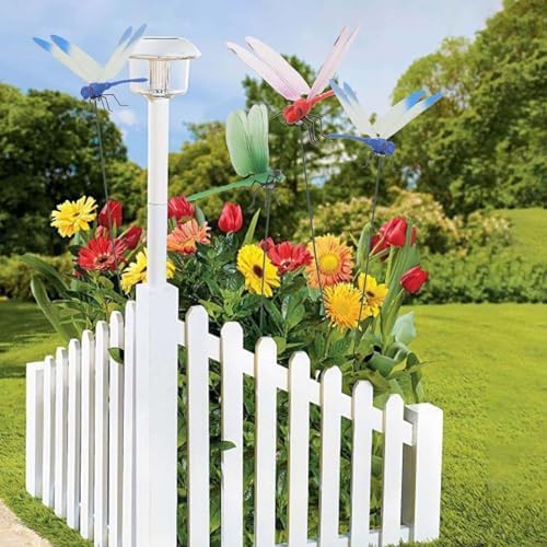 Artificial Dragonfly Pole Clips for Outdoors,Dragonfly Hat Clip,3D Dragonfly Garden Decorative Clips,Horticultural Dragonfly Decoration 12Pcs