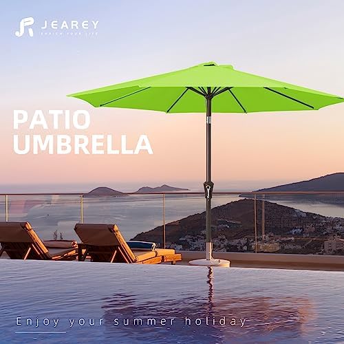 JEAREY 9FT Outdoor Patio Umbrella Outdoor Table Umbrella with Push Button Tilt and Crank, Market Umbrella 8 Sturdy Ribs UV Protection Waterproof for Garden, Deck, Backyard, Pool (Apple Green)