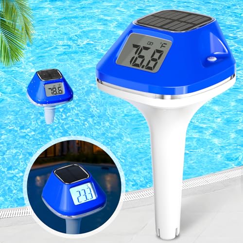 2025 Next-Gen Solar Pool Thermometer Floating Easy Read, Digital Pool Thermometer with Extra-Large Backlit LCD Screen & Rope, IP68 Waterproof Pools Water Temperature Gauge for Hot Tub, Spa