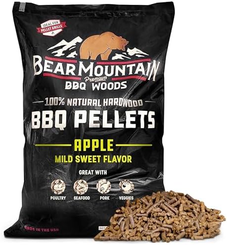 Bear Mountain All Natural Wood Pellets for Smoker, Grill & BBQ, 40 Lbs, Apple - Premium Hardwood Barbecue Pellets for Indoor and Outdoor Grilling