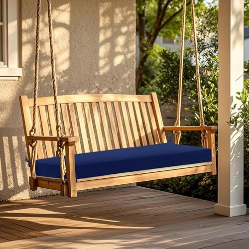 Outdoor Bench Cushion Waterproof 48"x18" – Fade-Resistant Patio Furniture Cushion with Ties for Porch Swing, Loveseat, or Indoor Bench Replacement, Navy Blue